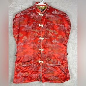 Japanese Traditional Silk Shirt Size Medium Red Tea House Toggle Closures